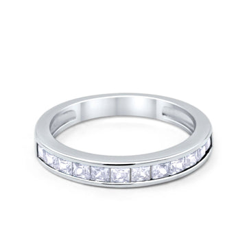 Half Eternity Princess Cut Simulated Cubic Zirconia 925 Sterling Silver Wedding Ring